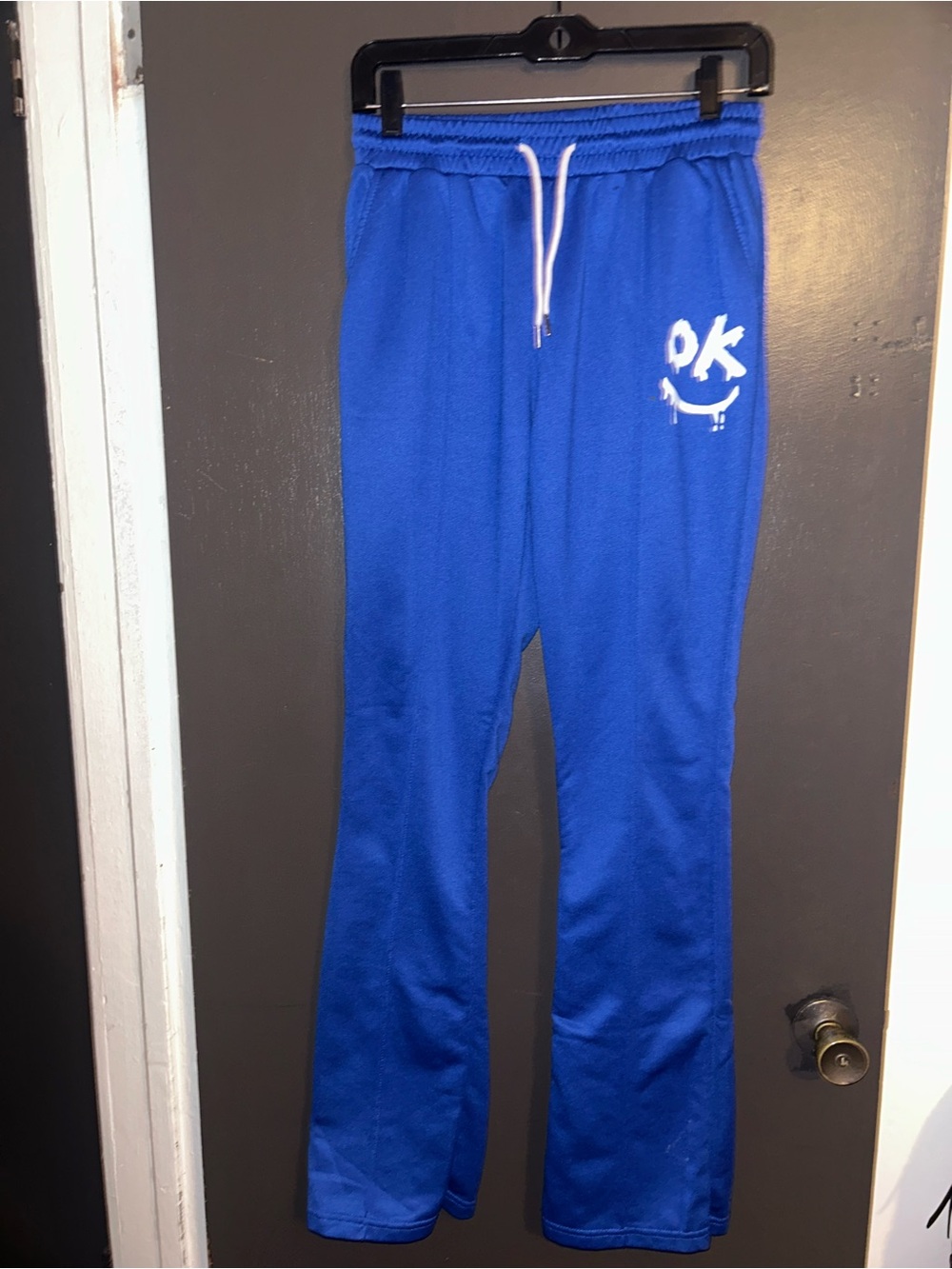 Men’s Blue Drawstring Sweatpants with Smiley Logo